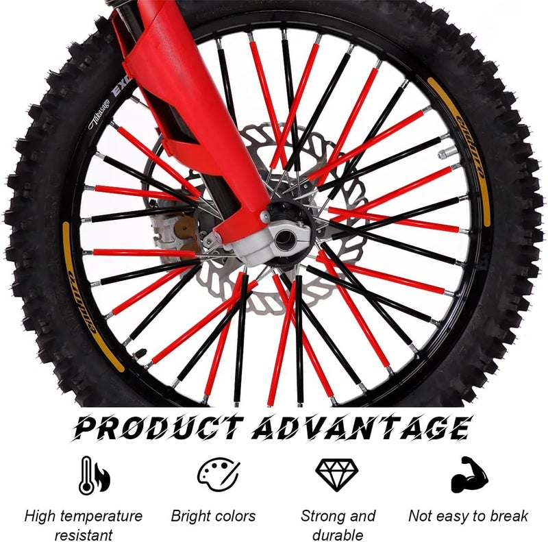 FSTURIOS 72PCS Dirt Bike Spoke Covers, Motorcycle Spoke Skins Wheel Wraps Pipe for 8"-21" Rims, Dustproof Wheelchair Rim Decoration Protector Pipe Trim for Bicycle Dirt Pit Bike (Black+Red) - Image 4